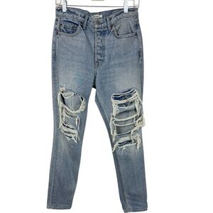 GRLFRND Karolina Distressed Button Fly High Waist Skinny Jeans 27